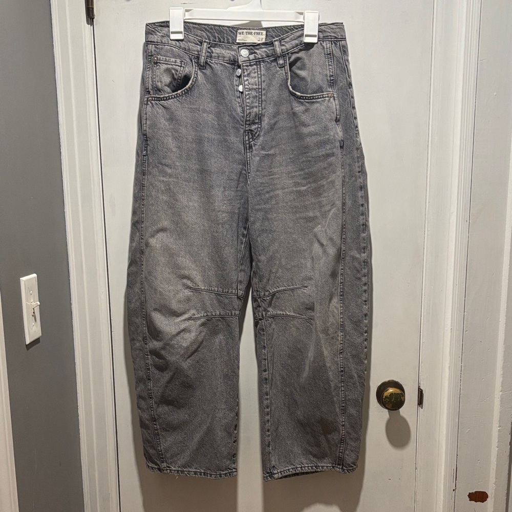 Free People Gray Washed Wide Leg Jeans